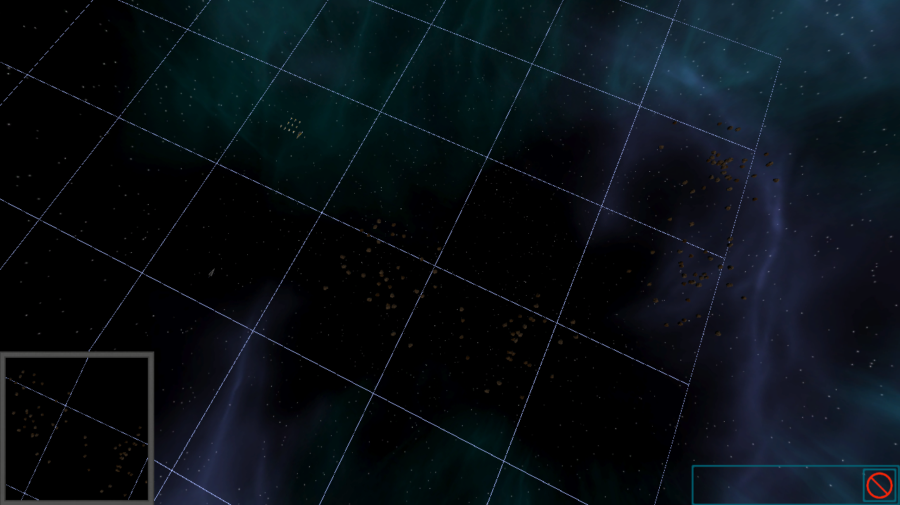 Die generierten Chunks mit teilweisen Asteroidenfeldern